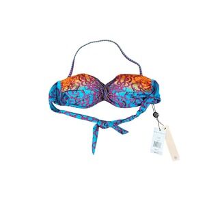 NWT Nanette Lepore Bikini Top Swimsuit‎ Orange Blue Pink Floral Tie Halter Small